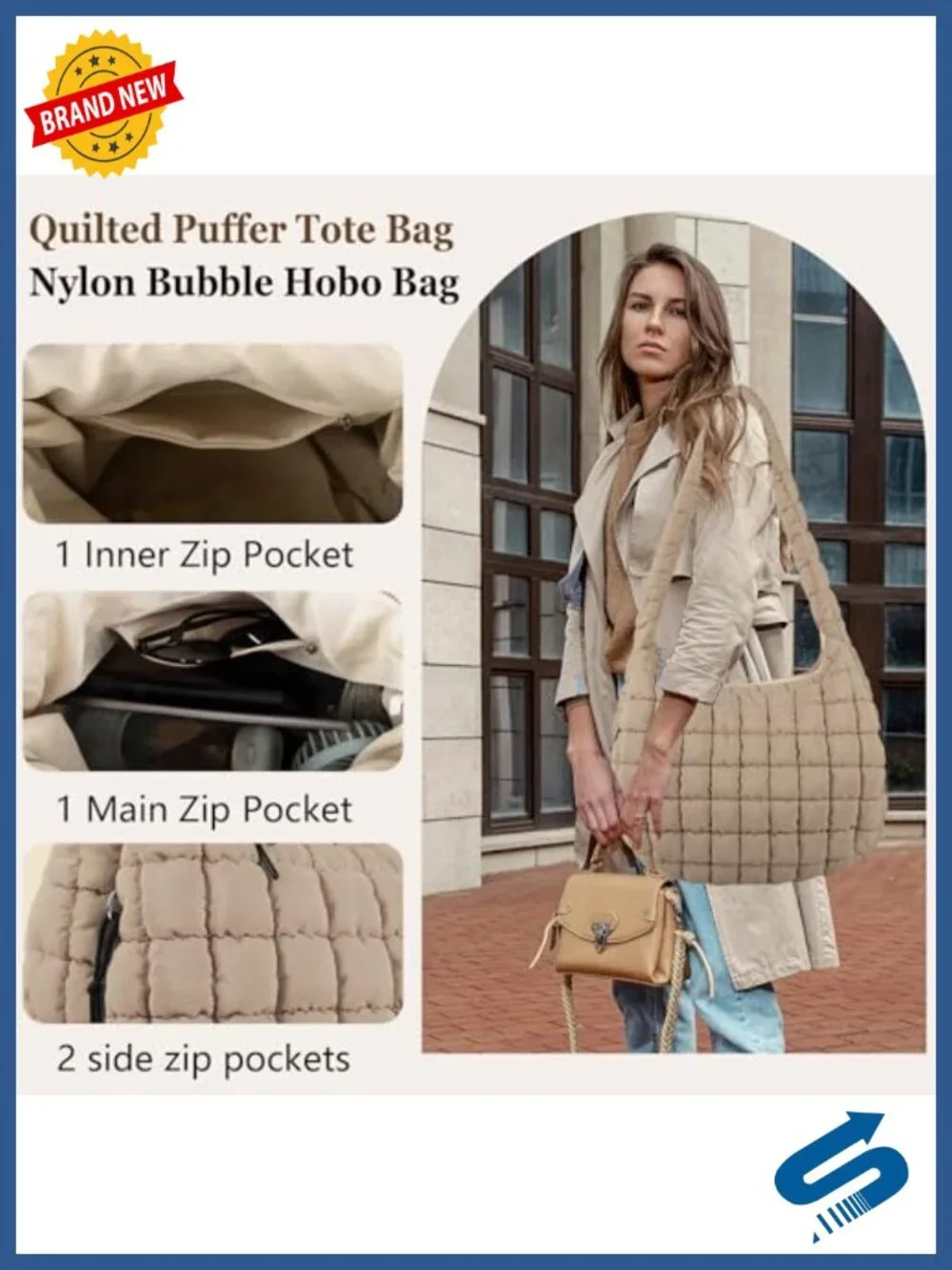 Quilted Puffer Tote Bag Crossbody Shoulder Nylon Hobo Handbag Travel Carryall